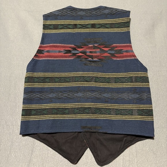 Vintage Tapestry Vest L Crop Cut Buckle Cinch Southwestern Artsy Aztec Native - Picture 8 of 11